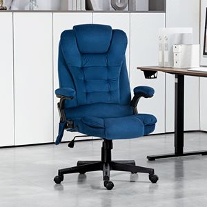 6-Point Executive Office Chair with Heat Velvet High <b>Back</b> Dark Blue <b>Vibrating</b> <b>Massage</b> Chair - Product Image 2