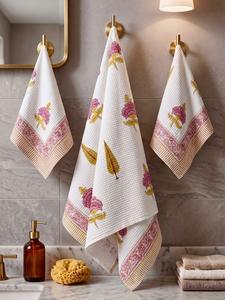 Unique Design Waffle <b>Towel</b> <b>Set</b> 1 <b>Bath</b> + 2 Hand <b>Towels</b> Soft Cotton Lightweight Absorbent for Home Hotel Available For Sale - Product Image 3