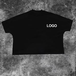 Oversized Crop Black T-Shirt Men Short Sleeve O-Neck Cotton Jersey Casual Printed <b>Logo</b> Back Solid Design - Product Image 4