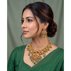 Indian Ethnic Gold Plated <b>Bridal</b> <b>Necklace</b> & <b>Earring</b> <b>Set</b>-Seema South Indian Jewelry - Product Image 1