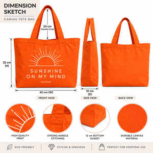 Bolsa de Lona Naranja AMANI Sunshine on My Mind con Estampado Minimalista para Compras de Verano, Bengala Occidental - Product Image 2