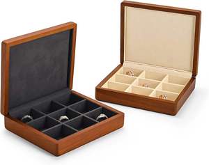 Boîte à bijoux en bois avec 9 compartiments, organiseur doublé de velours, étui de rangement pour bagues, boucles d'oreilles, colliers, bracelets et accessoires - Product Image 2