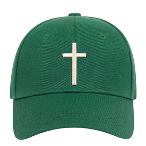 Green 6-Panel Baseball <b>Cap</b> With Embroidered Cross Logo Unisex Adjustable Fit Twill Fabric Casual Style - Product Image 4