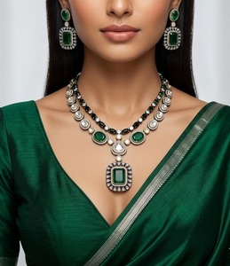 Green Brass <b>Statement</b> <b>Necklace</b> Set Emerald Cut Doublet Stone Crown Earrings <b>Necklace</b> for Women Party Wedding - Product Image 3