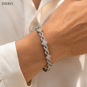 925 Sterling <b>Silver</b> Geometric Chain <b>Bracelet</b> Brilliant Round Diamond Trendy <b>Bracelets</b> Moissanite Everyday Wear Unisex Jewelry - Product Image 3