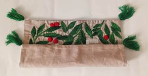 Embroidered Plant Pattern <b>Cushion</b> <b>Cover</b> Rectangle Cotton Linen Bohemian Style With Tassels Customized Zipper Closure - Product Image 6