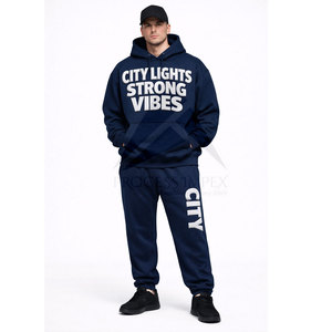Mens Puff Print Tracksuit Cotton Fleece Hoodie And <b>Jogger</b> Set Custom Logo <b>Oversized</b> Fit Streetwear OEM ODM Process Impex - Product Image 1