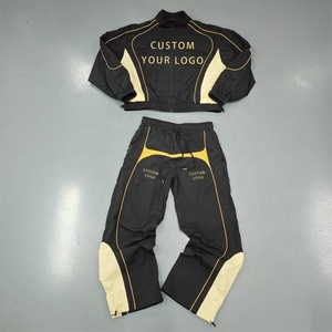 Custom <b>Men's</b> Solid Hip Hop Spandex/Polyester Winter Windbreaker Tracksuit Set Breathable Quick Dry Hooded Piping Stripes - Product Image 1
