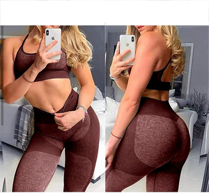 Vibration Dampening Yoga Set <b>Women</b> High Support Sports Bra High Waist Leggings with Pockets Butt Lift Seamless Nylon Spandex - Product Image 4