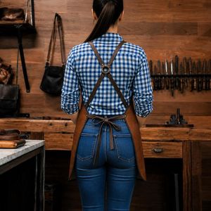 Vintage Brown <b>Leather</b> Work <b>Apron</b> with Cross Back Adjustable Straps - Product Image 4
