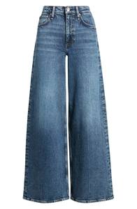 Jean large taille mi-haute pour femme, longueur intégrale, bleu uni, en coton, coupe décontractée, toutes saisons, denim tissé, streetwear, écoresponsable - Product Image 3