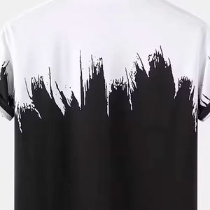 Camiseta Casual de Manga Corta con Cuello Redondo y Estampado Abstracto en Blanco y Negro para Hombre, Corte Regular, Tejido de Punto, Poliéster Transpirable - Product Image 4