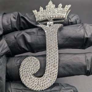 Luxury 925 <b>Silver</b> Moissanite Letter J Pendant With Crown Micro Pave Round Brilliant Cut Themed <b>Charm</b> Unisex Everyday Wear - Product Image 5