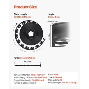 Bordo per Giardino in Plastica Anti-UV 30,5 m x 1,5 m, Rotolo Flessibile Senza Scavo per Bordatura Prato, 120 Picchetti, Bordatura Paesaggistica per Piante Artificiali - Product Image 3