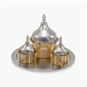 Arabic Look Eco-Friendly Luxury Stainless Steel Serving <b>Bowls</b> Set 5-Piece <b>Lid</b> Cover Tray for Home Restaurant Use Custom - Product Image 1
