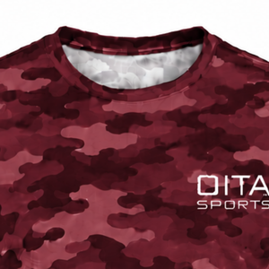 T-shirt camouflage bordeaux pour homme, manches courtes, col rond, imprimé camouflage, entraînement athlétique, gym, fitness, performance sportive - Product Image 5
