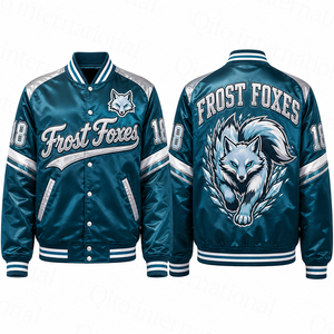 Custom Satin Varsity <b>Jacket</b> Mens <b>Vintage</b> <b>Bomber</b> <b>Jacket</b> Windproof Applique Embroidery Satin <b>Jacket</b> - Product Image 4
