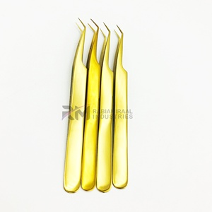 Pince à cils RMI 45 degrés à pointe plane plaquée or au plasma, outil professionnel de précision à pointe lisse pour extensions - Product Image 2