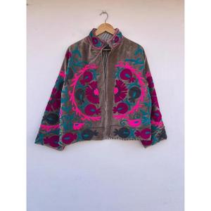 Embroidery Suzani Velvet Cotton Knitted Varsity <b>Jacket</b> Handmade Autumn Winter Regular Length Ethnic Bohemian Breathable Heated - Product Image 4