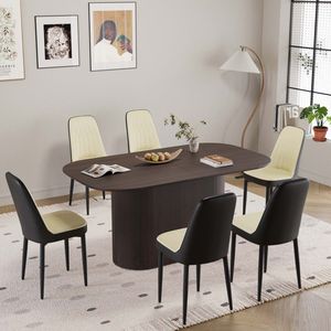 63 \ "medievale moderno stile marrone MDF tavolo da pranzo con sedia in PU assemblare Desktop gamba in metallo nero per uso casa e cucina - Product Image 3