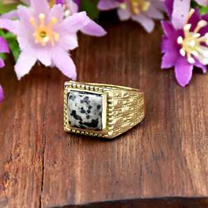 Anillo de sello de oro vermeil de 18 quilates con jaspe dalmático para hombre, joyería fina, diseños de anillos de plata 925, joyería de oro al por mayor - Product Image 4