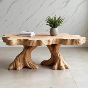 Mesa de centro de madera con borde natural, mesa de tronco de árbol, escultura de madera, mesa auxiliar de tronco, muebles rústicos, decoración del hogar - Product Image 2