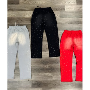 Pantalon de jogging pour homme personnalisé avec logo en strass, en coton épais, style vintage délavé à l'acide, coupe ample et évasée, fabricant - Product Image 6