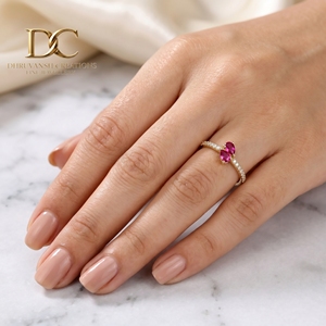 Dainty 9K Solid <b>Gold</b> for Certified Prong <b>Set</b> Lab Grown Hot Pink Tourmaline Lab Grown Diamond Promise Band <b>Ring</b> Jewelry Unisex - Product Image 2