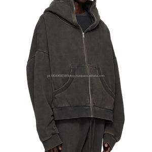 heavy <b>zipper</b> hoodies custom 100% organic cotton vintage acid wash zip up hoodie men streetwear retro wash cotton hoodies - Product Image 2