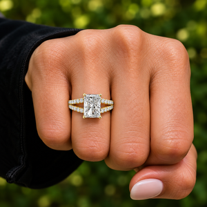Bague de fiançailles en or massif 14K 18K avec diamant de laboratoire taille Radiant, pavé, à double sangle, certifiée DEF VVS IGI, bijoux fins de mariée, ODM - Product Image 2