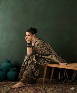 NOUVELLE ARRIVÉE Saree en Soie Lichi avec Pallu Riche et Broderie Jacquard, Blouse Non Cousue, Tenue de Fête, Vêtement Ethnique, Prix de Gros, Noir - Product Image 5