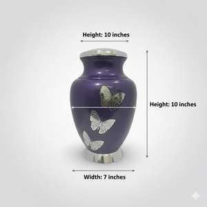 Butterfly Engraved Purple Small Brass/Aluminum Urn Unique <b>Memorial</b> <b>Keepsake</b> for Pet's Cremation urn for saleem international - Product Image 4