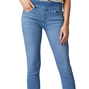 Pantalones vaqueros de mujer al por mayor con dobladillo sin rematar, cintura alta, de mezclilla, con borde deshilachado personalizado, desgastados, de pierna ancha - Product Image 5