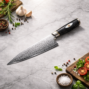 Cuchillo de Cocina de Acero de Damasco Hecho a Medida, 8 Pulgadas, Mango de Resina Negra, Ambidiestro, Apto para Lavavajillas, para Cocineros Caseros, OEM - Product Image 6