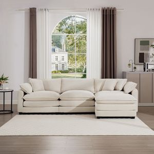 Divano Modulare Profondo a 3 Posti in Corduroy Beige Chiaro con Pouf, Arredamento Confortevole per Soggiorno - Product Image 3