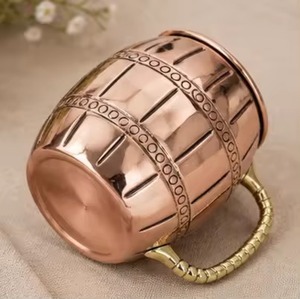 Engrave Design Copper Barrel <b>Mug</b> With Brass Handle Vintage Design <b>Large</b> Capacity Drinkware for Dining - Product Image 1