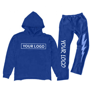 New Custom 3D Puff Print Sweatsuits Fleece Tracksuit Set Oversized Cotton Joggers Flared Sweatpants and Hoodie Set Men - Product Image 6