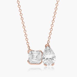 จี้เพชร Toi Et Moi รับรองโดย IGI เพชรเพาะเลี้ยงทรง Asscher และทรงหยดน้ำ สร้อยคอทองคำโรสโกลด์ 14K - Product Image 5