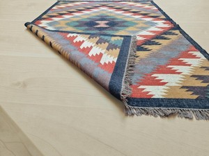 Alfombra Kilim Hecha a Mano con Patrón Geométrico, Tejido Plano de Lana y Acrílico, Rectangular, Reversible, con Base de Yute, para Pasillo - Product Image 2