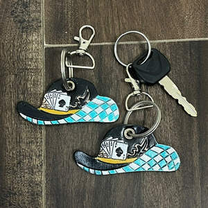 <b>Personalized</b> Vintage Style Hand Tooled Genuine Cow Leather <b>Keychain</b> Western Checkered Pattern Key Ring Bag Charm Wholesale - Product Image 4