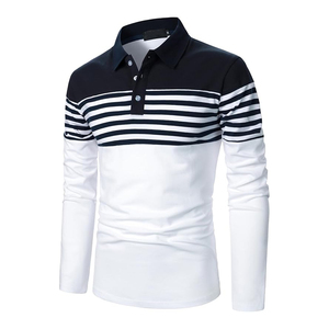 Camisa Polo Personalizada de Manga Larga a Rayas para Hombre, Cuello en Contraste Premium, 100% Algodón Piqué, Camisa Transpirable de Manga Corta para Golf y Uso Casual - Product Image 6