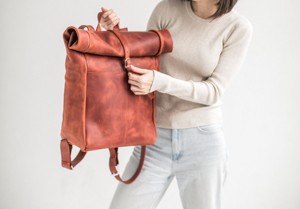 Rugged Buffalo Leather <b>Roll</b> Top Rucksack Outdoor Adventure Laptop Bag Manufacturer Direct Supply LTBP-0209 - Product Image 6