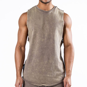 Débardeur sans manches en coton lavé pour homme, col rond, couleur unie, coupe décontractée - Product Image 3
