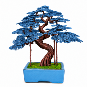 Bonsaï artificiel en fil de cuivre fait main, haute simulation, 22 cm, avec pot rectangulaire en porcelaine bleue Hanoi, multi-occasions - Product Image 5