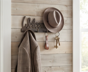 Premium Welcome Design Wall <b>Hooks</b> Copper Plated Metal With 5 <b>Hooks</b> Rustic Style For Home Storage Decoration - Product Image 5