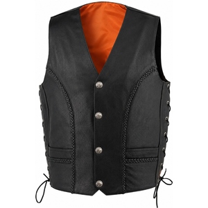 Chaleco de Cuero Vacuno Genuino Personalizado para Motociclistas, Chaleco Clásico para Club de Motocicletas con Cordones Trenzados - Product Image 3