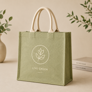 Sac fourre-tout en jute laminé avec fermeture à bouton, poignée en corde de coton, réutilisable, sac de shopping, sac cadeau personnalisé avec logo, marque AMANI - Product Image 1