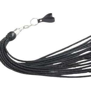<b>Leather</b> <b>Flogger</b> With Braided Handle And Metal Chain Attachment Black Straps - Product Image 4