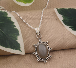 Colgante de Piedra Lunar Gris Natural, Plata de Ley 925, Estilo Vintage, Curativo, Unisex, Hecho a Mano, Venta al Por Mayor - Product Image 3