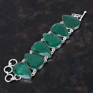 กำไลข้อมือทำมือจากมรกตแซมเบียทรงหยดน้ำ เครื่องประดับเงินแท้ มรกตสีเขียวธรรมชาติ สำหรับผู้หญิง ขายส่ง - Product Image 2